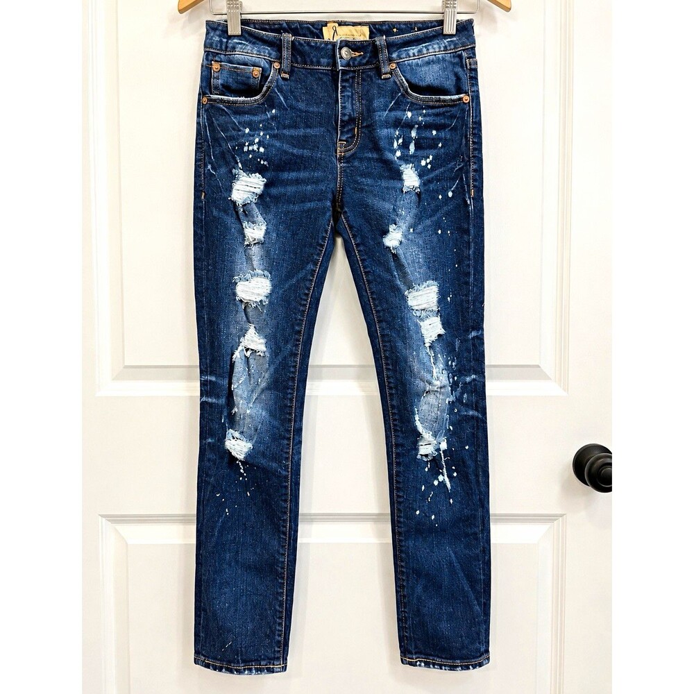 Remix by Rock Revival Women's Blue Dark Wash Skinny Slim Fit Distressed Jeans